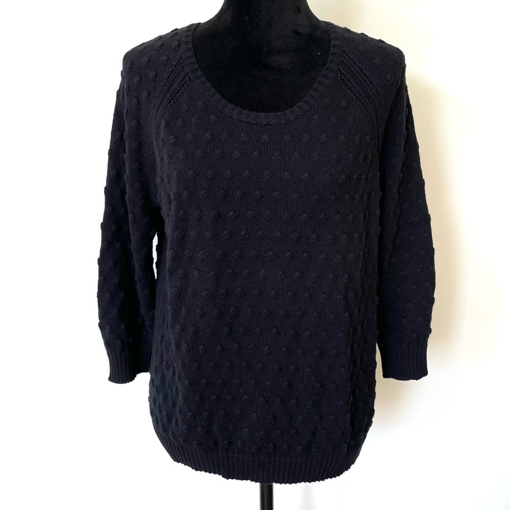 Cotton by Autumn Cashmere Black 3/4 Sleeve Puff Dot Zipper Back Sweater EUC Sz M